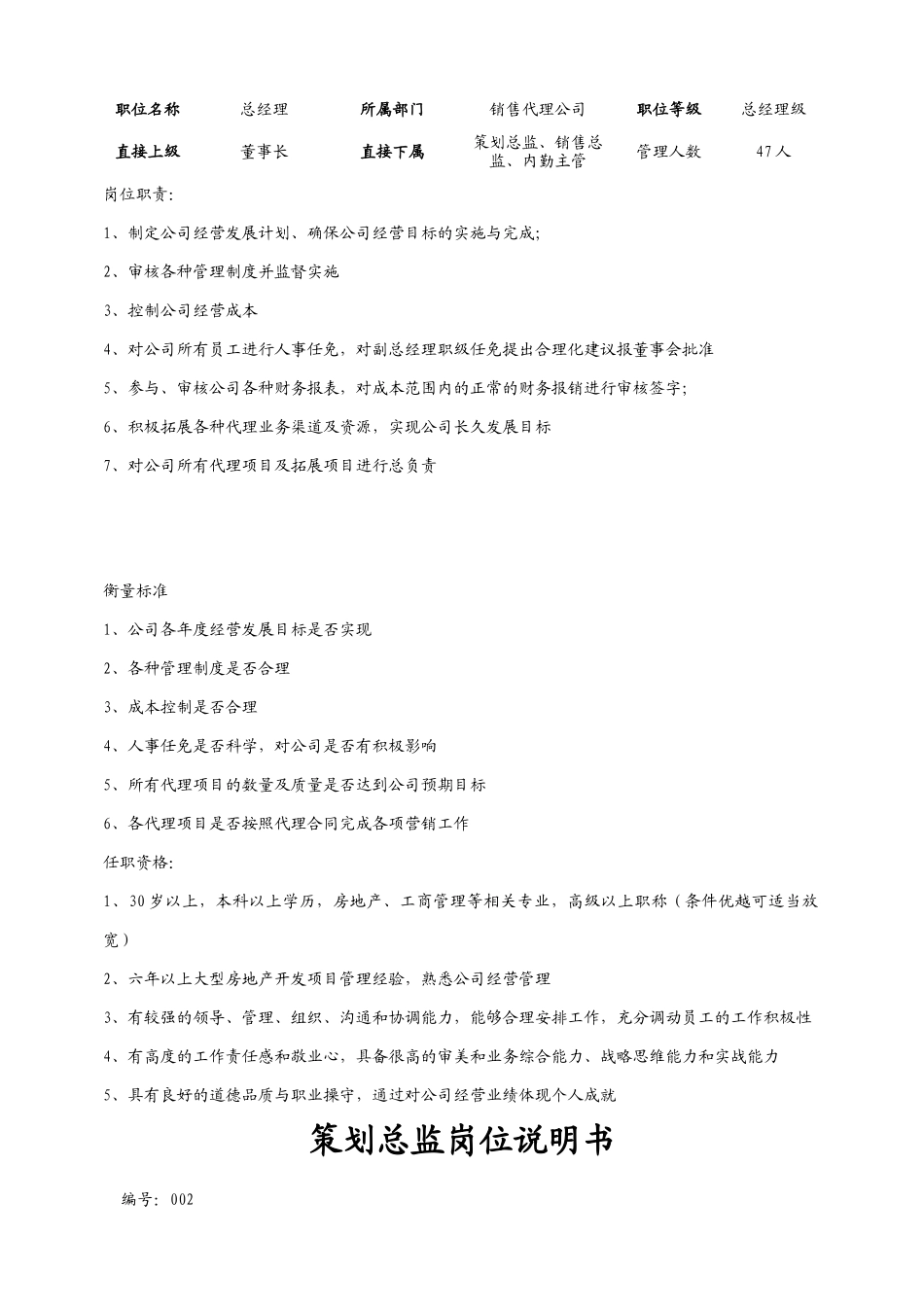 房地产公司营销部岗位职责说明书_第2页