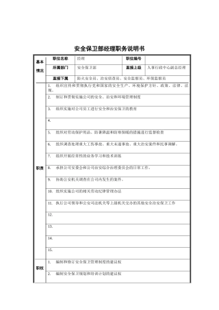 安全保卫部经理职务说明书