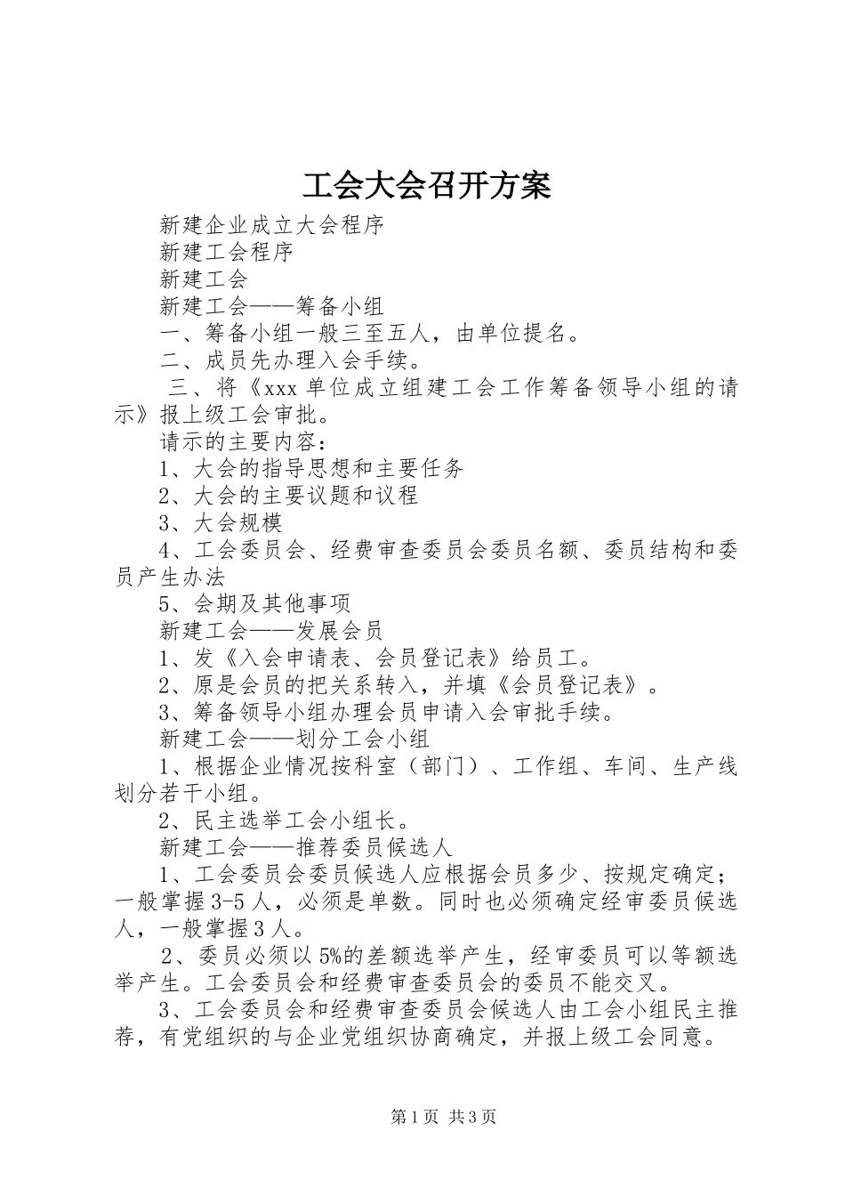 工会大会召开实施方案 _第1页