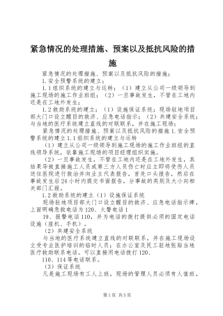 紧急情况的处理措施、应急预案以及抵抗风险的措施 