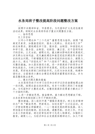 水务局班子整改提高阶段问题整改实施方案 