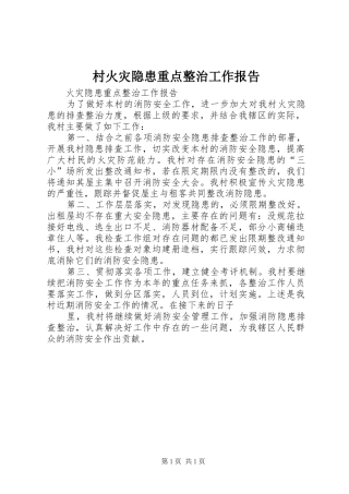 村火灾隐患重点整治工作报告 