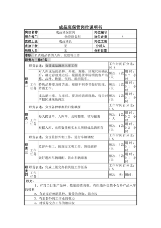 成品班保管岗位说明书