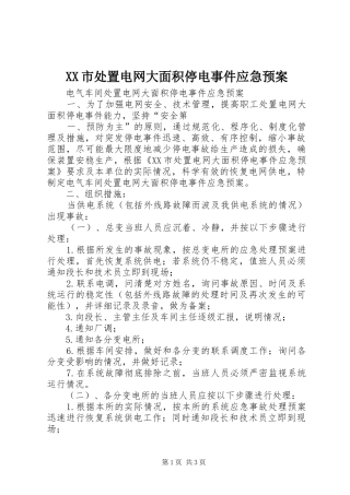 XX市电网大面积停电事件应急预案 