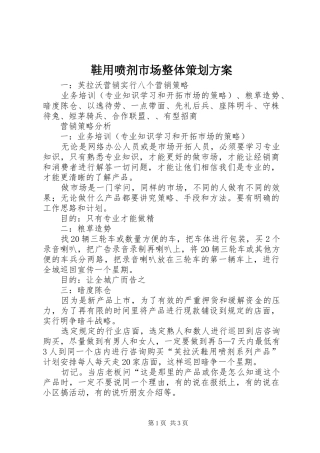 鞋用喷剂市场整体策划实施方案 