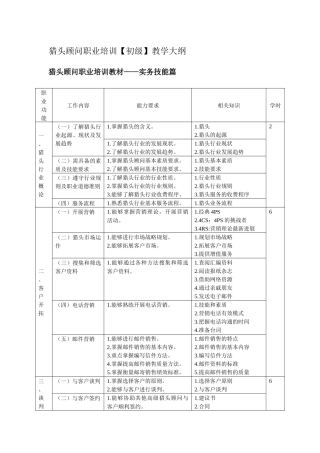 猎头顾问职业培训【初级】教学大纲