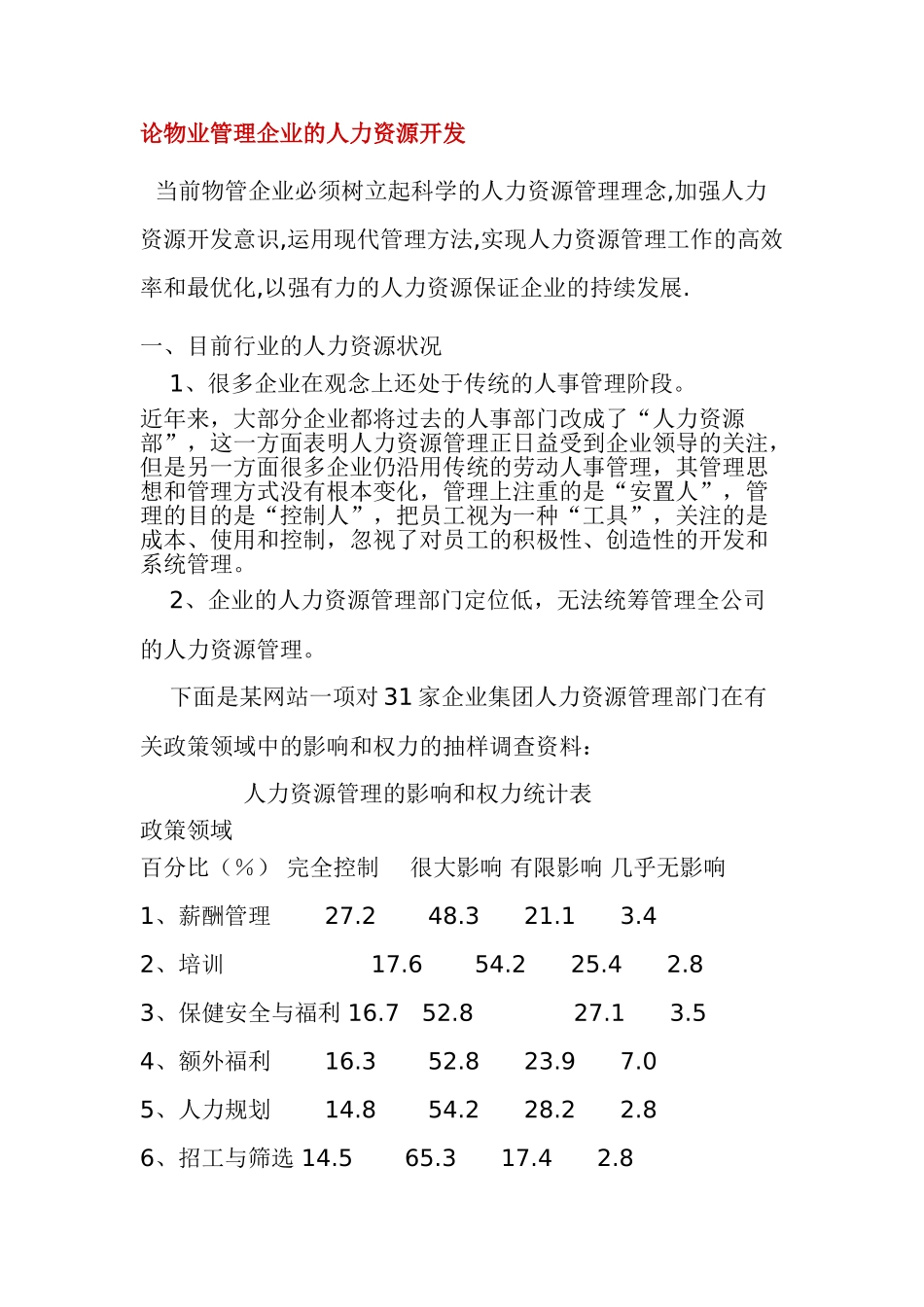 论物业管理企业的人力资源开发_第1页