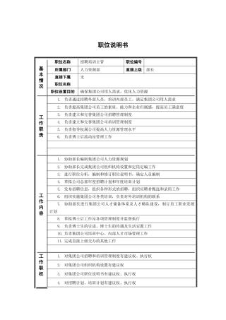 ψ试床縚招聘培训主管_职位说明书
