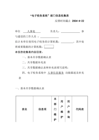 部门信息收集表(人事处)