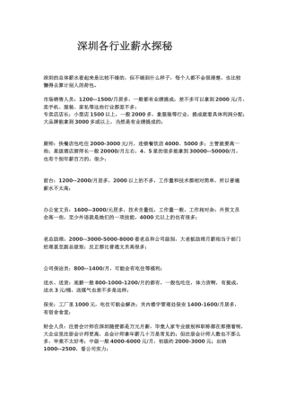 绝对经典的深圳工资行情