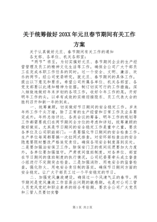 关于统筹做好20XX年元旦春节期间有关工作实施方案 (3)