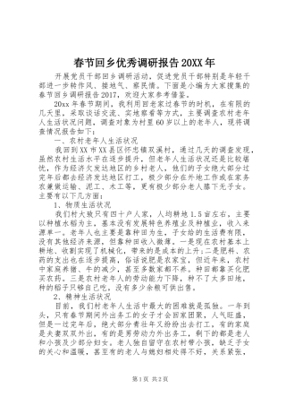 春节回乡优秀调研报告20XX年