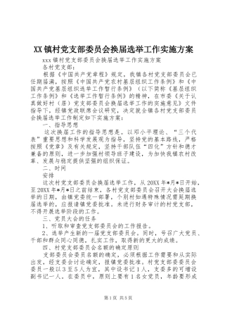 XX镇村党支部委员会换届选举工作方案 