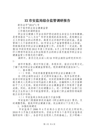 XX市安监局综合监管调研报告 