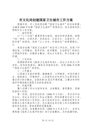 市文化局创建国家卫生城市工作实施方案 