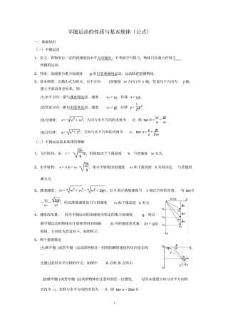 平抛运动的性质与基本规律(公式)(含标准答案)