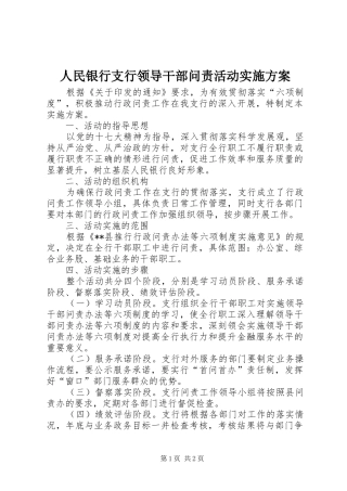 人民银行支行领导干部问责活动方案 
