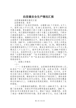 泊里镇安全生产情况汇报 