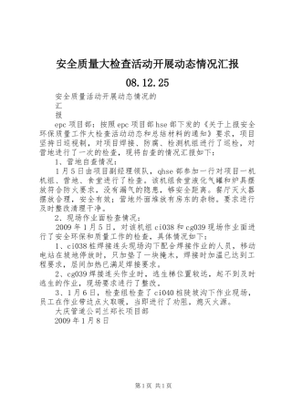 安全质量大检查活动开展动态情况汇报08.12.25 