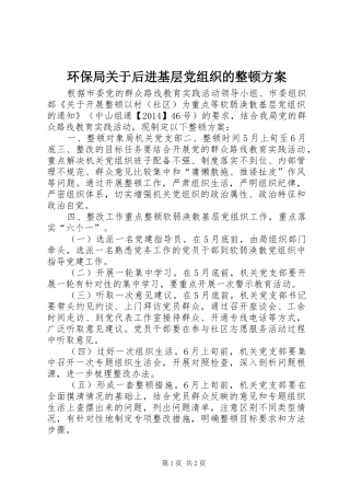 环保局关于后进基层党组织的整顿实施方案 