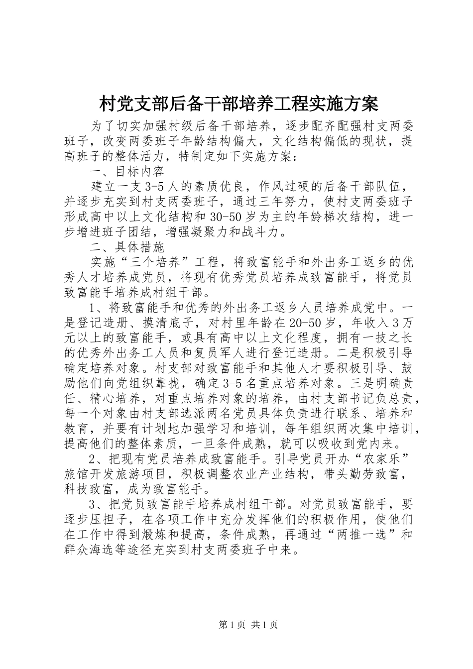 村党支部后备干部培养工程方案 _第1页