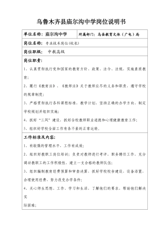 庙尔沟中学岗位设置说明书(副高、中级、二级)