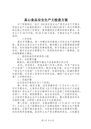 真心食品安全生产大检查方案