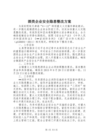酒类企业安全隐患整改实施方案 