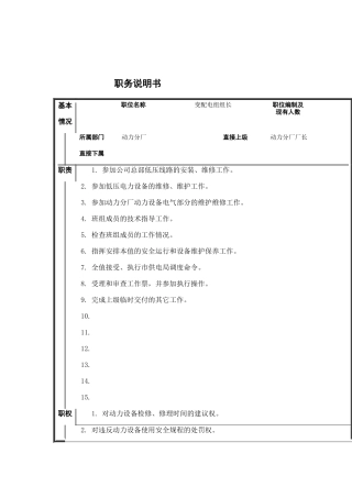 变配电组组长岗位职责