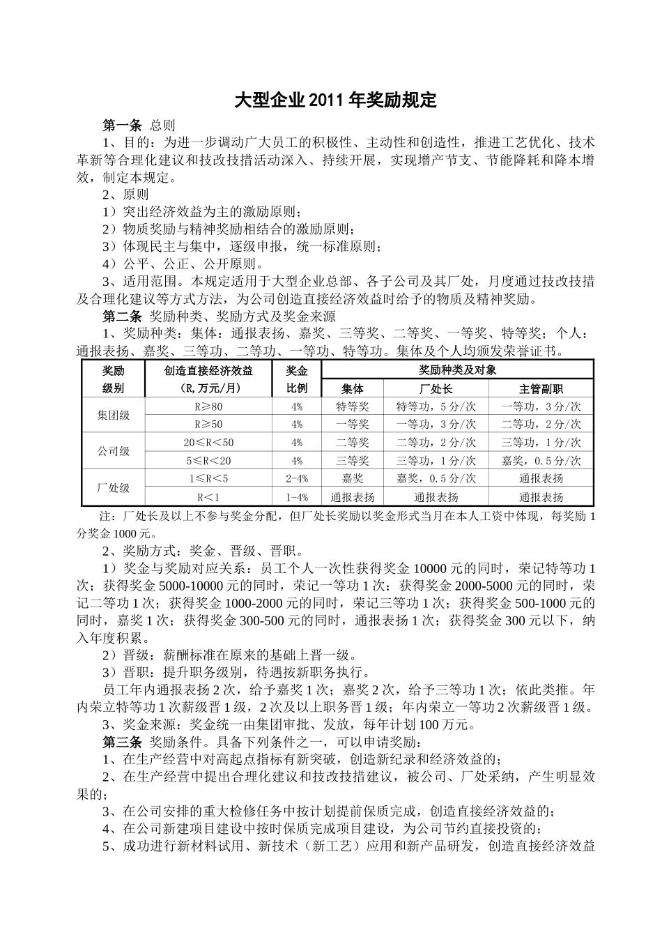 大型企业XXXX年奖励规定_第1页