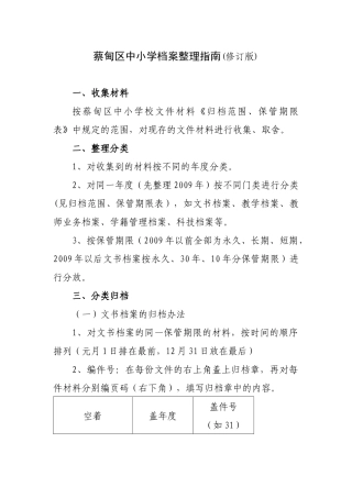 蔡甸区中小学档案整理指南