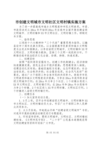市创建文明城市文明社区文明村镇实施方案