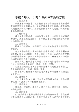 学校“每天一小时”课外体育活动实施方案 