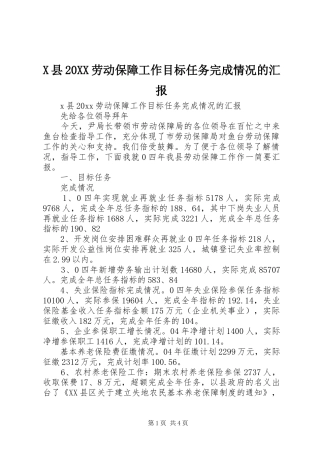 X县20XX劳动保障工作目标任务完成情况的汇报