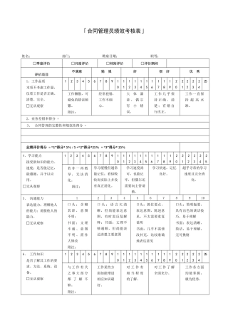 「合同管理员绩效考核表」