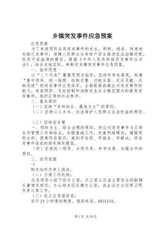 乡镇突发事件应急预案