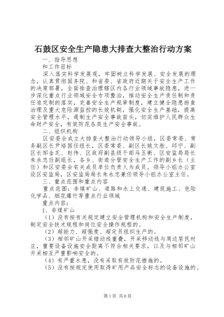 石鼓区安全生产隐患大排查大整治行动实施方案 