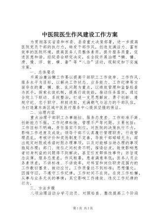 中医院医生作风建设工作方案