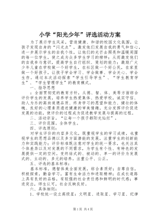 小学“阳光少年”评选活动方案