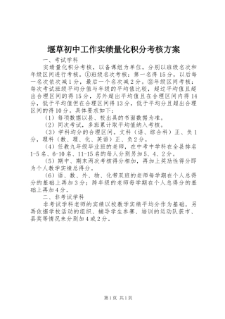 堰草初中工作实绩量化积分考核方案