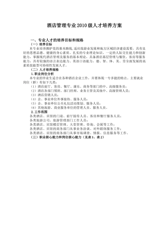 酒店管理专业人才培养方案