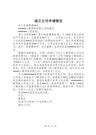成立公司申请报告 