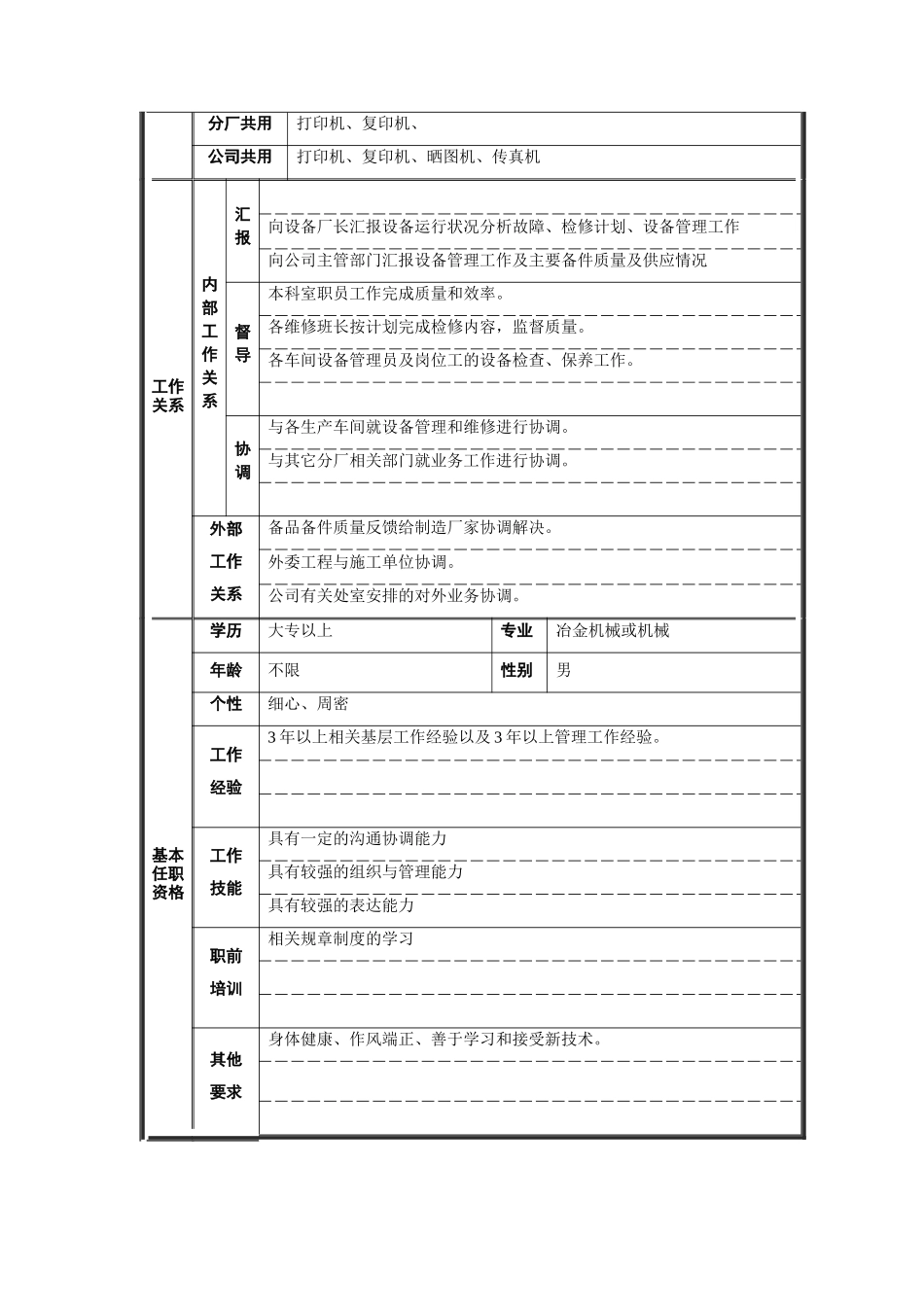 炼钢厂机动科科长职位说明书_第2页