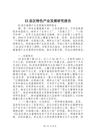 XX县区特色产业发展研究报告 
