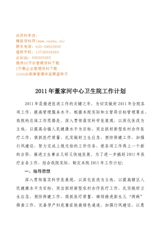 董家河中心卫生院工作计划方案