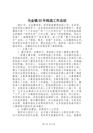 马金镇XX年统战工作总结