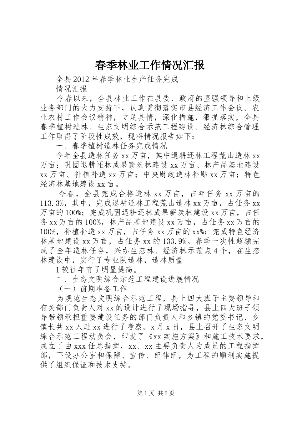 春季林业工作情况汇报 _第1页