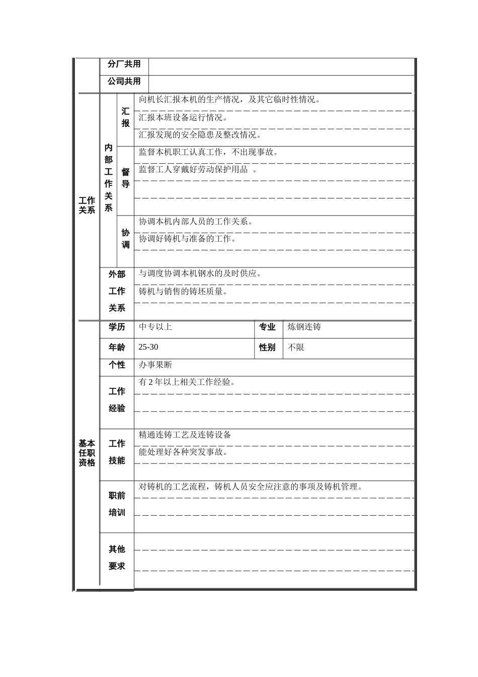 炼钢厂副机长职位说明书_第2页