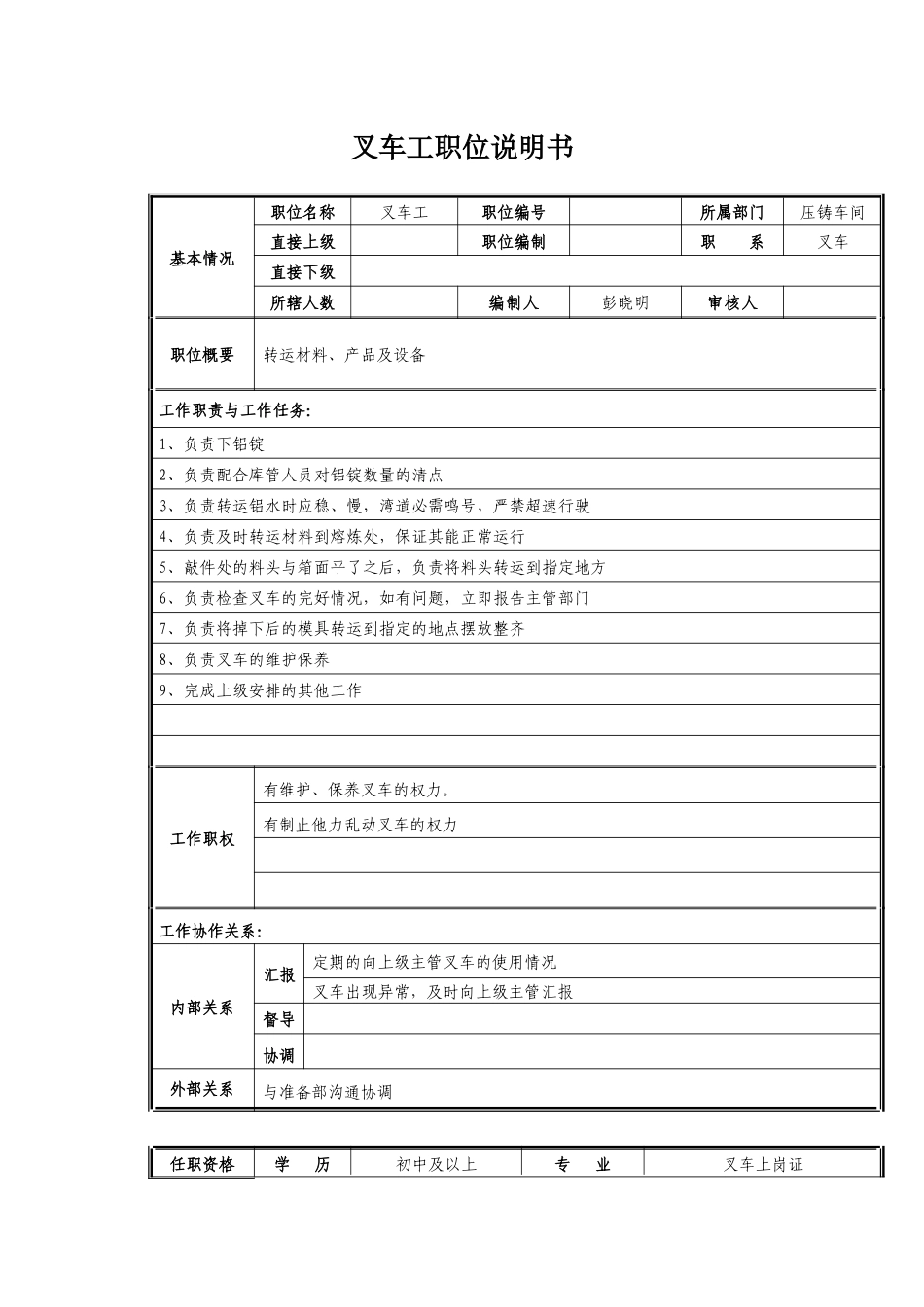 叉车工职位说明书_第1页