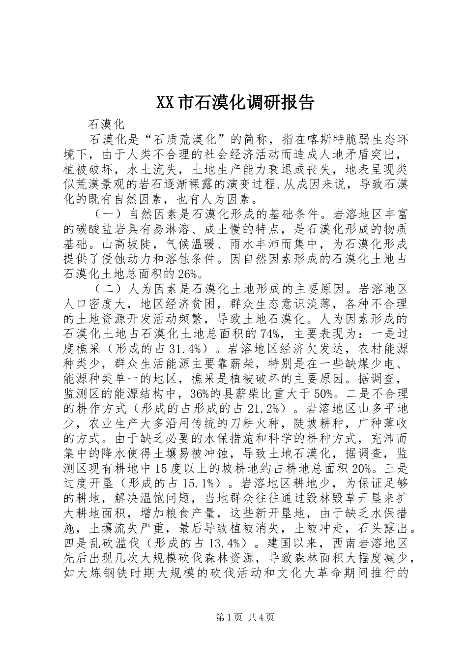XX市石漠化调研报告 _第1页